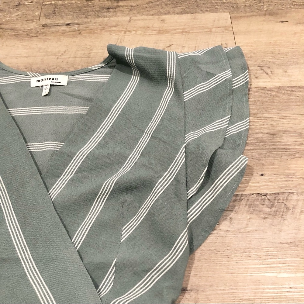 Flutter Sleeve Faux Wrap Top With Flounce Bottom … - image 5